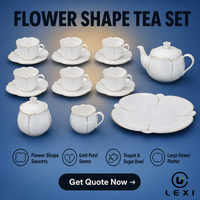 Grande assiette à fleurs de lys avec rebord, ensemble de 18 pièces en porcelaine, garniture de pétales or nacré, repose-tasses pour le café, LEXI