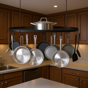 Support de rangement suspendu pour casseroles, 36 pouces, 20 crochets, fixation au plafond, rangement de cuisine pour ustensiles de cuisson - Product Image 2