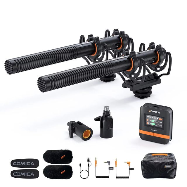 COMICA VM40 2.4G Dual-Channel Wireless Shotgun Microphone Super Cardioid Omni-Directional Metal Construction Wired Wireless
