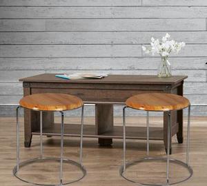 Taburete de bar moderno de hierro y madera de granja, asiento redondo de madera, diseño sin respaldo y reposapiés incorporado para un estilo elegante y cómodo - Product Image 5