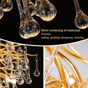 Lampadario di Lusso con Cristalli, Design a Rami d'Albero, Illuminazione a Goccia di Pioggia, Lampadario Rotondo in Cristallo - Product Image 3