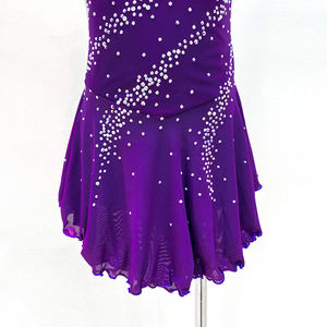 Vestido de Gimnasia Violet Sparkle con Malla Transparente, Falda Asimétrica de Gasa y Cristales, Disfraz de Danza para Niñas - Product Image 4