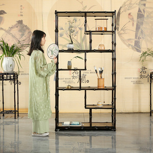 Chinese Retro Bamboo Display Shelf Irregular Shape <b>Standing</b> Type For Living Room <b>Tea</b> Set Storage - Product Image 3