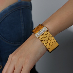 High End Jewelry Stainless Steel Hollow Geometric square Zircon Shell Charm <b>Bangle</b> <b>Bracelet</b> - Product Image 4
