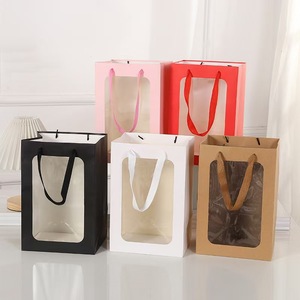Sacs de courses avec fenêtre, sacs cadeaux en papier brun avec fenêtre transparente, sacs de courses en papier avec fenêtre - Product Image 2