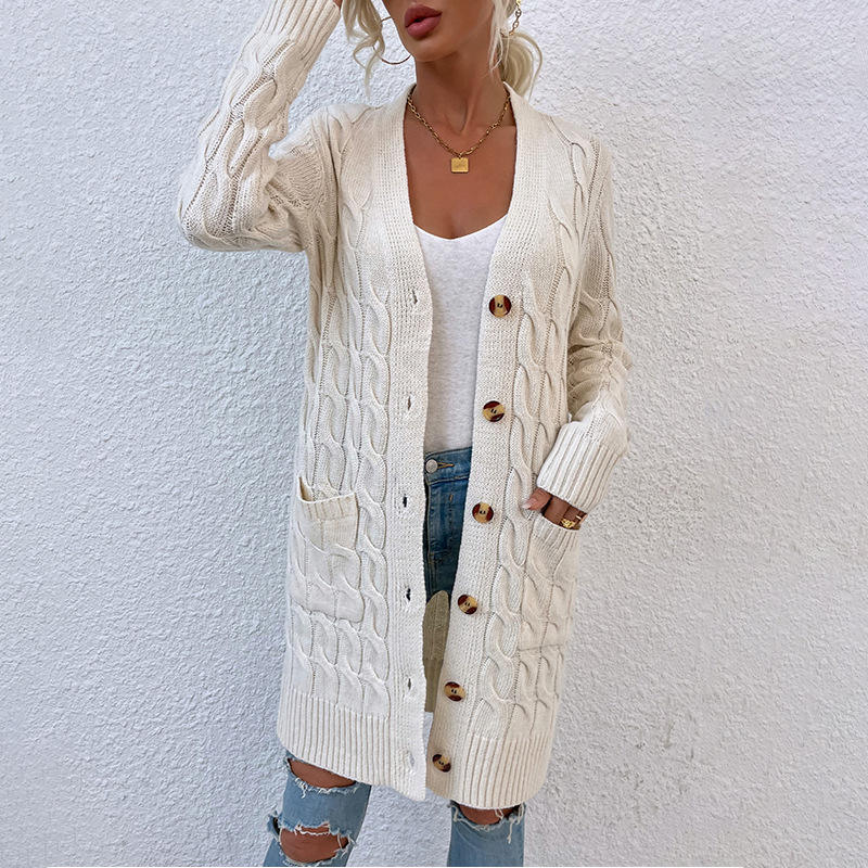 2025 New Trendy Custom Knit Long Covered Button Cardigan Twisted