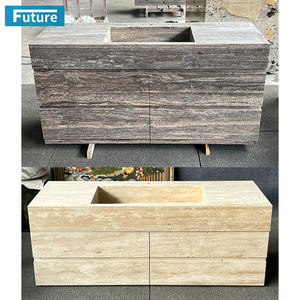 Wabi-sabi Натуральный Камень Бежевый или серебристый, травертин, раковина для умывальника, раковина для ванной комнаты с шкафами, ящиками для гостиничной виллы - Product Image 4