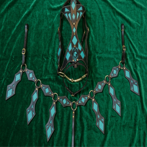 Ensemble de bride et de collier de poitrail Western haut de gamme et durable, en cuir véritable fait main, avec têtière, tailles personnalisées pour l'équitation sur sentier - Product Image 2