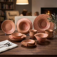 Ensemble de vaisselle en céramique de forme irrégulière marron terre cuite ST Wholesale, assiettes et bols à soupe pour restaurant et hôtel, avec décor émaillé