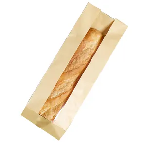 Op Maat Gedrukt Logo Lang Baguette Brood Papieren Zak Verpakking Voor Verkoop Kraft Vetvrij Bakkerij Papier Voedsel Flexo Afdrukken Yj