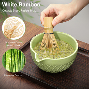Juego de Té Matcha Japonés Tradicional de 7 Piezas Personalizado, Cerámica Clásica, Porcelana Verde con Forma de Rombo, con Batidor de Bambú y Cuchara para Té - Product Image 3