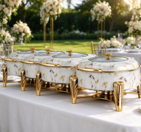 Nouveau Réchaud de Buffet Professionnel 6L en Acier Inoxydable Doré à Gaz pour Traiteur et Mariages