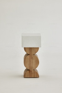 Artwork di scultura etnica chic in calcestruzzo riciclato olmo naturale piccolo tavolo mobili tavolino tavolino tavolino fine tavolo per soggiorno - Product Image 4