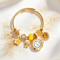 Bracelets de montre pas chers en acier inoxydable avec breloques ours fleur en cristal, perles à grand trou DIY, pendentifs cœur CZ pour sacs, pour filles