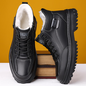 Kakeu B Men's Winter Snow <b>Boots</b> <b>Lace</b>-up Thick Sole Warm Fleece Lined Waterproof Leather Shoes For Outdoor Wear - Product Image 2