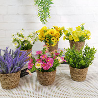 Plantes artificielles de tournesol en soie en pot, arrangements de fleurs en panier de jonc, fausses décorations de bureau, décoration pour la maison et le bureau