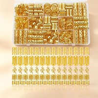 Nouveauté Tendance : Lot de 210 Perles et Manchettes Métalliques Dorées pour Tresses Box Braids, Coiffures Locs et Projets DIY