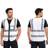Chaleco de Seguridad Reflectante con Logotipo Personalizado, Blanco, con Múltiples Bolsillos, Cierre Frontal con Cremallera, para Trabajos de Construcción, Hombres, Clase 2, Alta Visibilidad, Transpirable