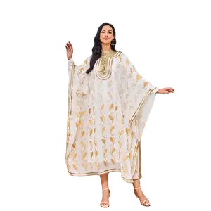 Cotton Embroidered Gold Ribbon Robe Vest Set Breathable Two-Piece Traditional Muslim Clothing Abaya