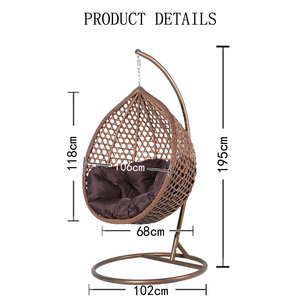 Chaise suspendue en osier en forme d'œuf, vente en gros d'usine, chaise suspendue en osier en forme d'œuf en matériau PE avec support - Product Image 2