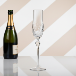 Samlife-25083 Hand Blown Crystal Glass Clear Ribbed <strong>Champagne</strong> <strong>Flutes</strong> - Product Image 1
