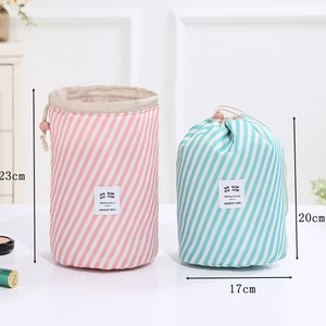 Travel Storage Bag Cosmetic <b>Pouch</b> <b>Drawstring</b> Closure Pink Striped Blue Flamingo Navy Blue Feathers Makeup Organizer - Product Image 4