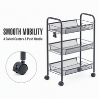 Étagère de rangement mobile moderne à 3 niveaux en acier inoxydable sur roulettes pour la maison, la cuisine, le salon