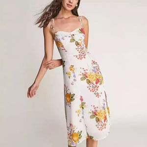 Logo personnalisé printemps automne femmes robe femme mode sans manches imprimé fleuri longue robe midi dames décontracté cheville longueur Vestido - Product Image 3