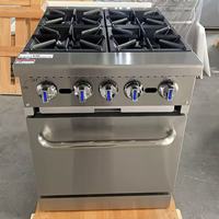 Cuisinière professionnelle au propane en acier inoxydable à 4 brûleurs avec four, équipement de restauration pour hôtel