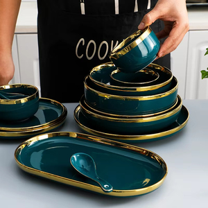 Bol en céramique de style nordique de luxe, 3,5/4,5/5,5/7/8 pouces, rond, pour riz, pâtes, mélange, avec décoration de bordure dorée, vaisselle en gros - Product Image 5