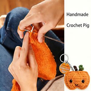 Citrouille tricotée en fil, pendentif circulaire <span class=keywords><strong>jaune</strong></span> en forme de citrouille de dessin animé, citrouille au crochet faite à la main - Product Image 2