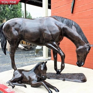 Sculpture de <span class=keywords><strong>cheval</strong></span> en bronze YOUFINE, taille réelle, statue de poulain et de jumente pour la décoration extérieure de ferme et de ranch - Product Image 4