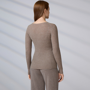 Casual Winter Knitted Top Minimalist Style Solid Color Women's Ribbed <b>Pullover</b> Long Sleeve Knitwear Crewneck Wool Sweater - Product Image 6