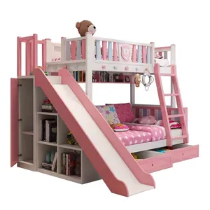현대 핑크 공주 침대 어린이 이층 침대 더블 여자 침실 가구 홈 가구 1 개 침실 세트 현대 3-5 년
