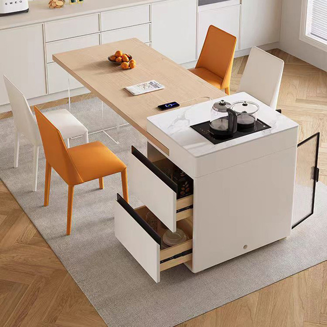 High-end Solid Wood Island Dining Table in One Household Telescopic Rock Slab Center Island Table Log Wind Advanced Dining Table