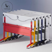 Bureau pliant moderne en métal, réglable en hauteur, mobile, avec roulettes, idéal pour la formation et le travail.