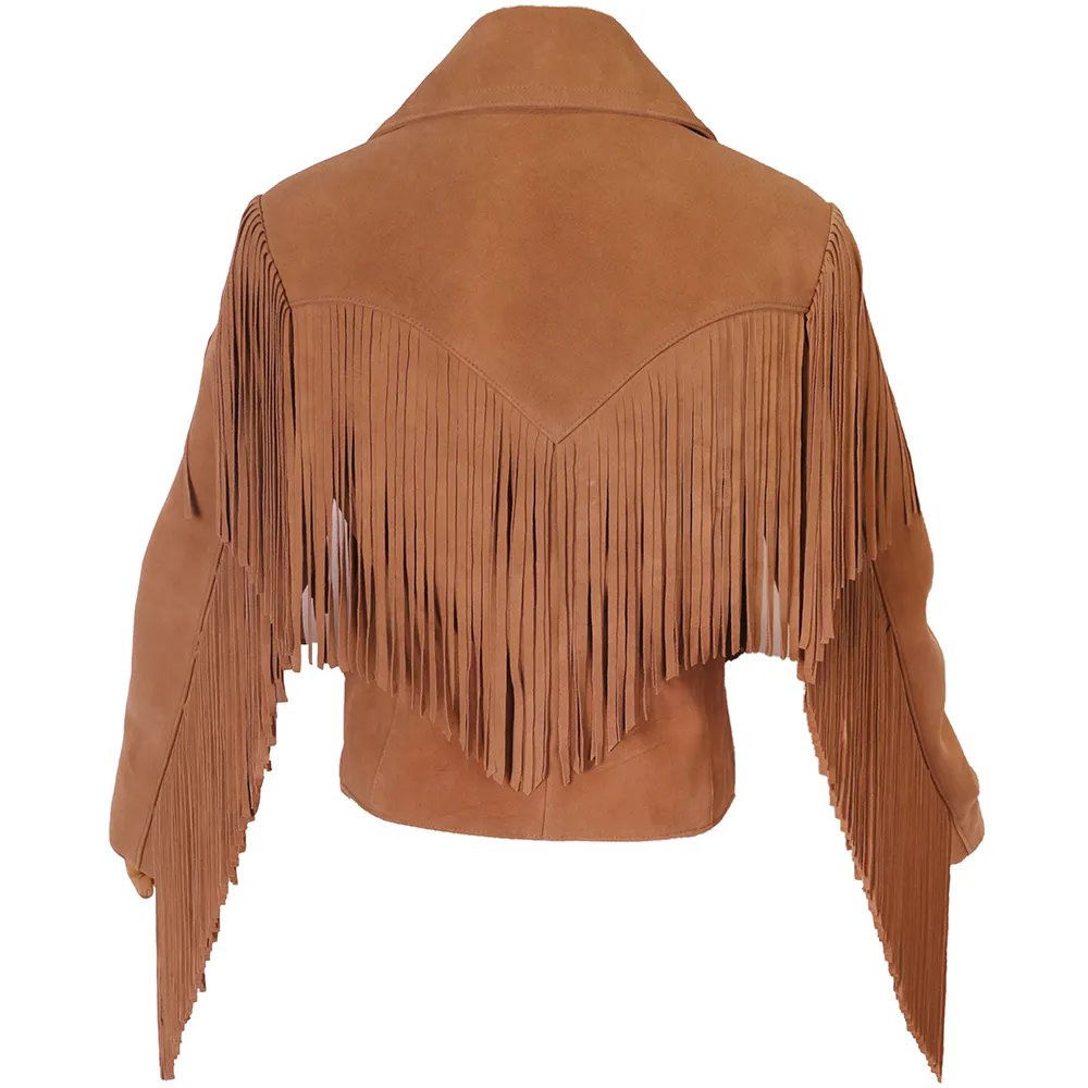 Franjadas Tassel Cropped Jacket Mulheres Jaqueta De Couro De Camurça Vintage Moto Biker Jacket Senhoras Streetwear Legal