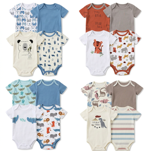 Ensemble de 4 bodys à manches courtes pour bébé garçon, coton, imprimé dinosaure, vêtements pour nouveau-né, en stock - Product Image 2