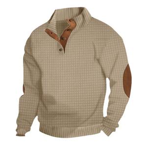 Pull à col montant rayé pour homme avec accents en cuir, haut décontracté à manches longues pour les loisirs - Product Image 2