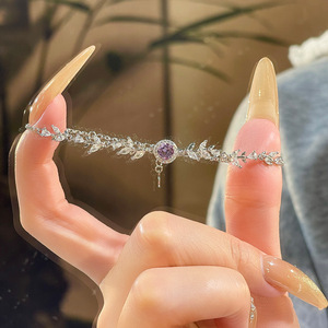 สร้อยข้อมือรูปใบไม้ประดับด้วยหินธรรมชาติทรงกลม 9 เม็ด ดีไซน์สวยงาม ประดับด้วยเงินแท้ 925 ของขวัญวันวาเลนไทน์ 2026 เครื่องประดับสำหรับผู้หญิง - Product Image 6