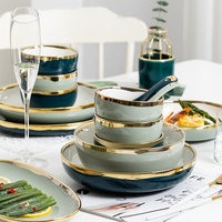 Ensemble de vaisselle en céramique de Phnom Penh en gros, grande capacité, bol à riz, assiette à soupe, cuillère, plat
