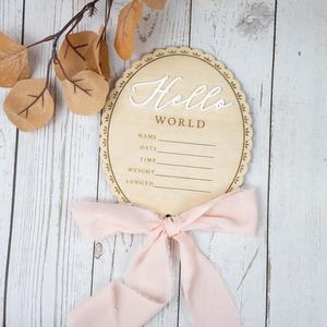 5,9 Zoll Holzschild „Hallo Welt“ zur Begrüßung von Neugeborenen, Geburtsschild mit Babynamen als Foto-Requisite, für Babyparty, Krankenhaus und Kinderzimmerdekoration - Product Image 2