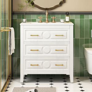 Commode moderne en bois massif avec miroir éclairé, armoire blanche pour chambre à coucher, hôtel, appartement, salon - Product Image 3