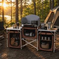 Table de cuisine pliante de camping en gros, avec cadre en aluminium, portable, pour extérieur, avec sacs de rangement pour pique-nique et camping