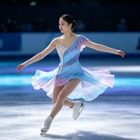 Robe de patinage artistique dégradé bleu rose, col en V, manches longues, dos ouvert, volants, strass, costume de compétition pour filles et femmes