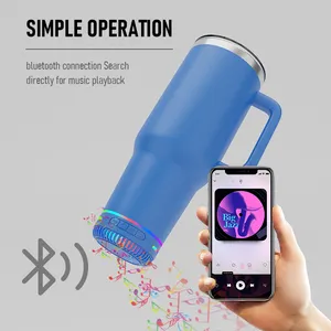 Handle 40Oz Stainless Steel 40 Oz Tumblers Wireless Cups Insulation Blanks Music Sublimation Tumbler With Blue Tooth Speaker
