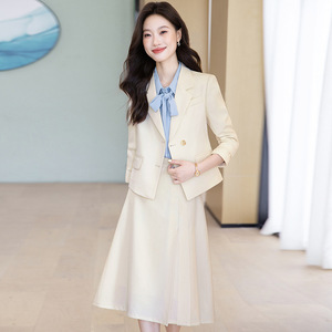 Women's Slim-fit Suit <b>Set</b> Midi Skirt Three Quarter Sleeve Satin <b>Office</b> Lady Autumn Anti-Wrinkle Professional Workwear - Product Image 1