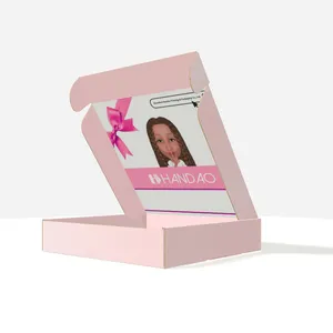 Embalagem de papel impressão personalizada reutilizável, embalagem de papel do papelão cordado do desenho animado rosa caixa de frete