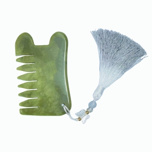 Peine de Jade Serpentina Verde al por Mayor, Herramienta de Masaje Natural para Cuero Cabelludo y Rostro con Borla Decorativa - Product Image 1