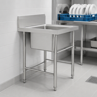 Évier commercial en acier inoxydable à cuve unique avec crédence, autonome, pour cuisine professionnelle et équipement de restauration